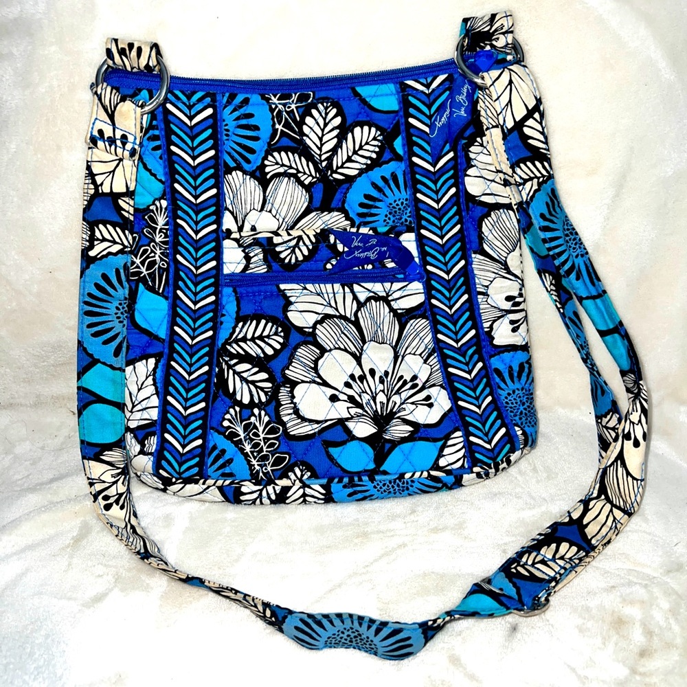 Vera Bradley Hipster Blue Bayou Crossbody Shoulder Bag White Flowers